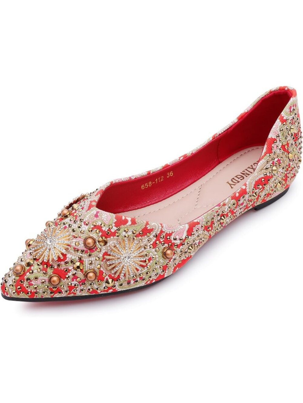 Women's Red Pointed Toe Casual Slip On Comfortable Wedding Dressy Flats Shoes